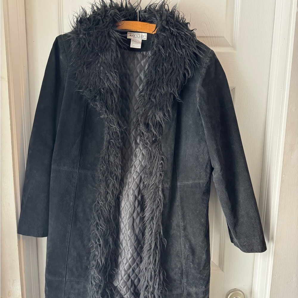 Black Faux Fur Trim Leather Jacket